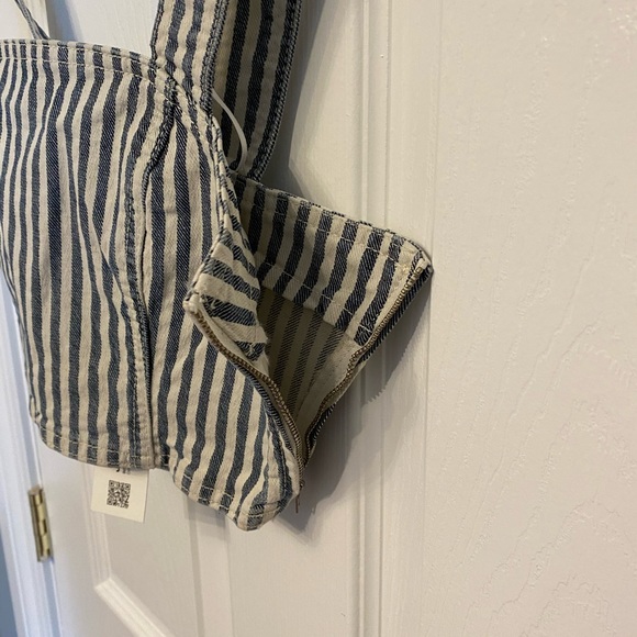 Zara Tank Top Crop Shirt Stripe Bra Top Blue Cream Denim Jean Fabric Small S NWT - Picture 4 of 10